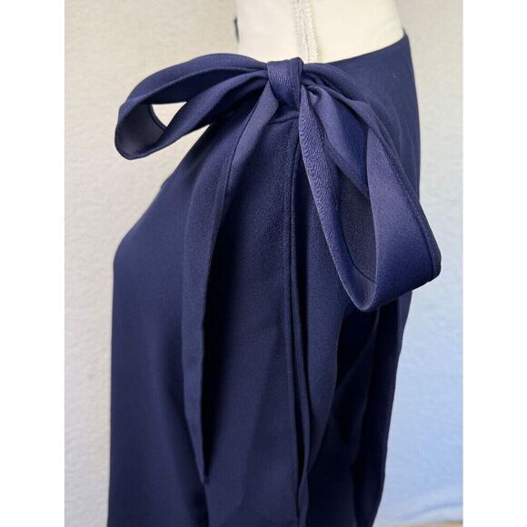 Club Monaco Navy Blouse V-Neck Bow Tie Shoulder Cold Shoulder Size Small - Picture 3 of 9